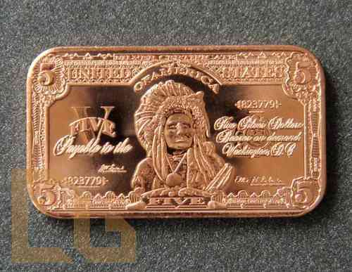 Barren - 5 Dollar - Silver Certificate - Indianer